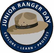 The Junior Ranger Day Logo features a ranger straw hat, and the words Explore, Learn and Protect along the bottom of the green circle.