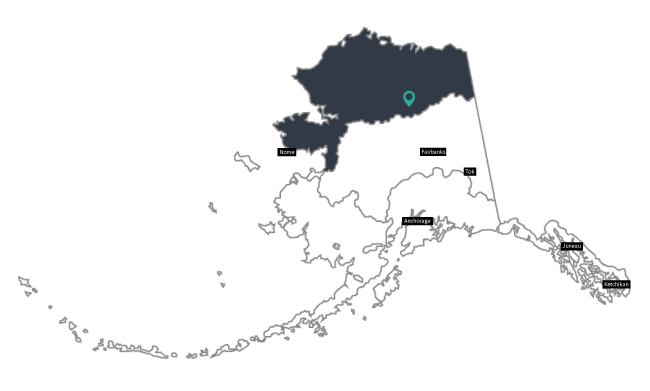 Map of Alaska with upper most section darkened.