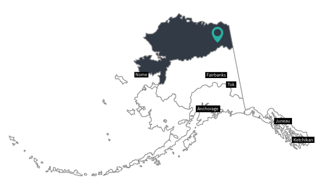Map of Alaska with upper portion darkened.