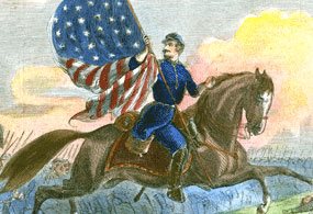 Sketch of 20th New York Infantry charging into battle.