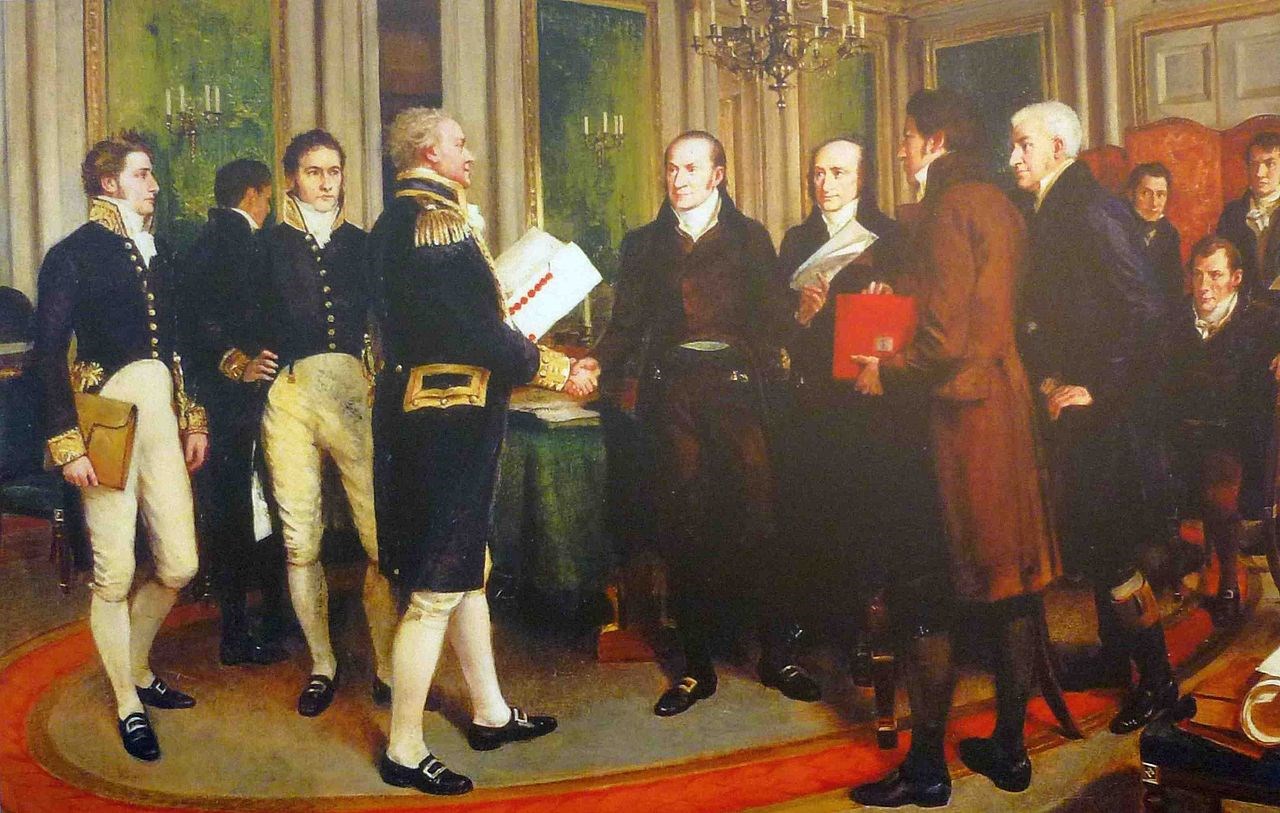 "The Signing of the Treaty of Ghent, Christmas Eve, 1814" by Amédée Forestier. Oil on canvas.