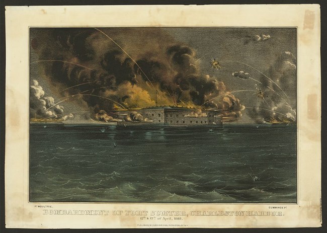 Fort Sumpter in a barrage of cannon fire