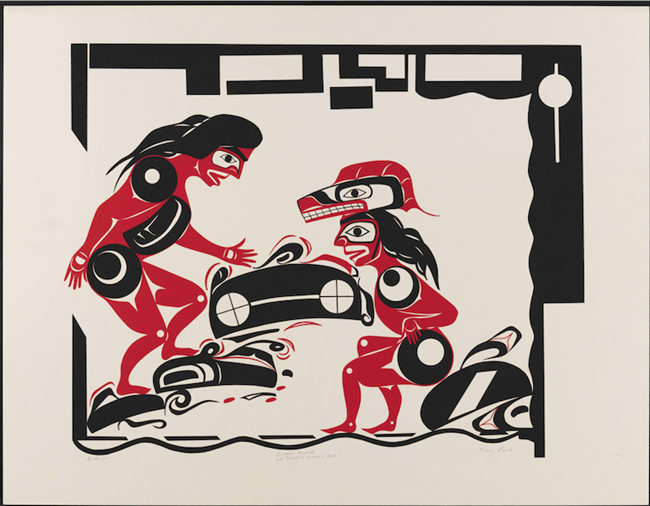 Indigenous silk screen painting of an earthquake.