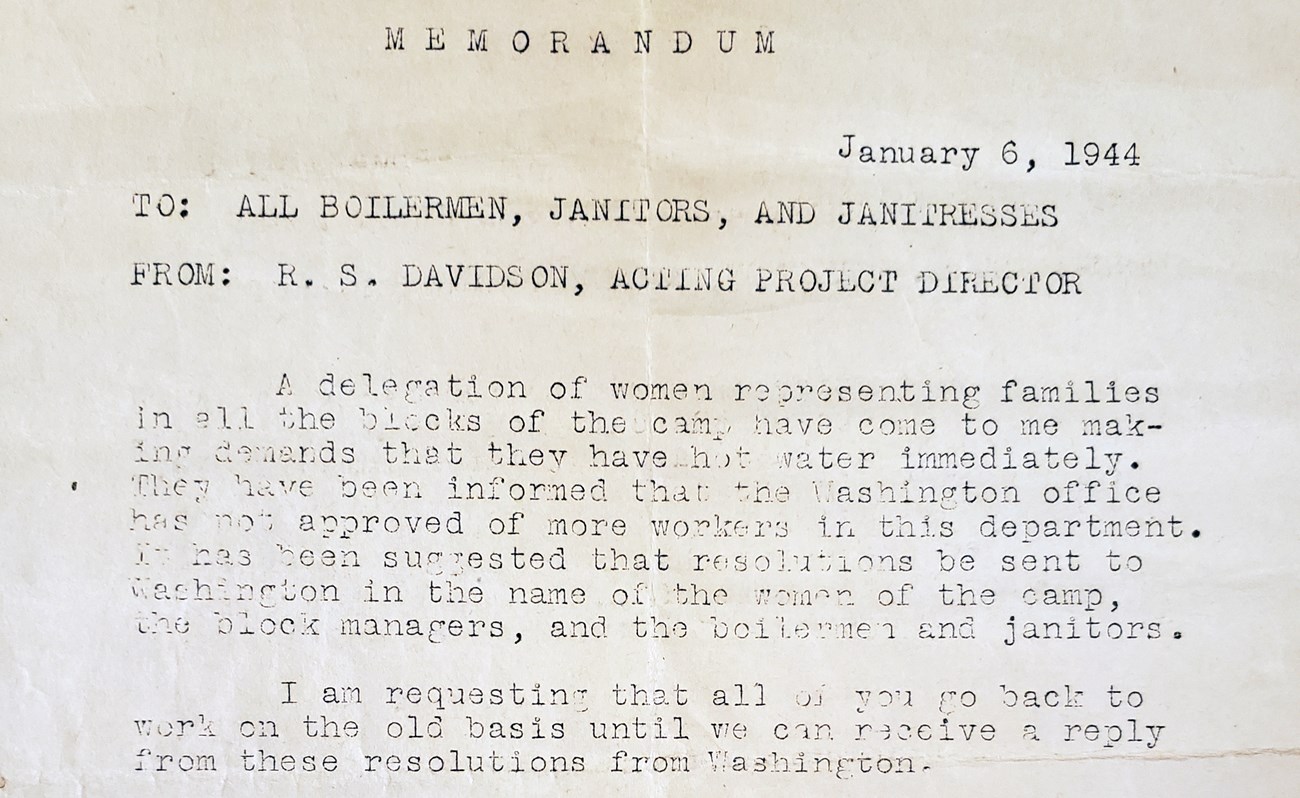 Type-written memo to people incarcerated at Minidoka, dated January 6, 1944.