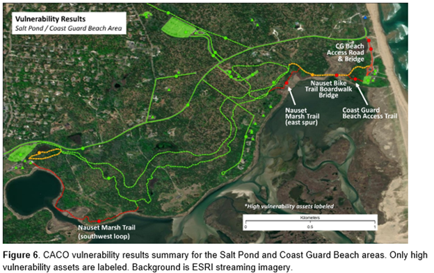 Coastal hazards and sea-level rise asset vulnerability map for Salt Pond and Coast Guard Beach areas.