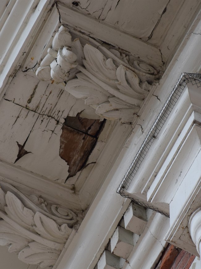 Peeling paint on Independence Hall