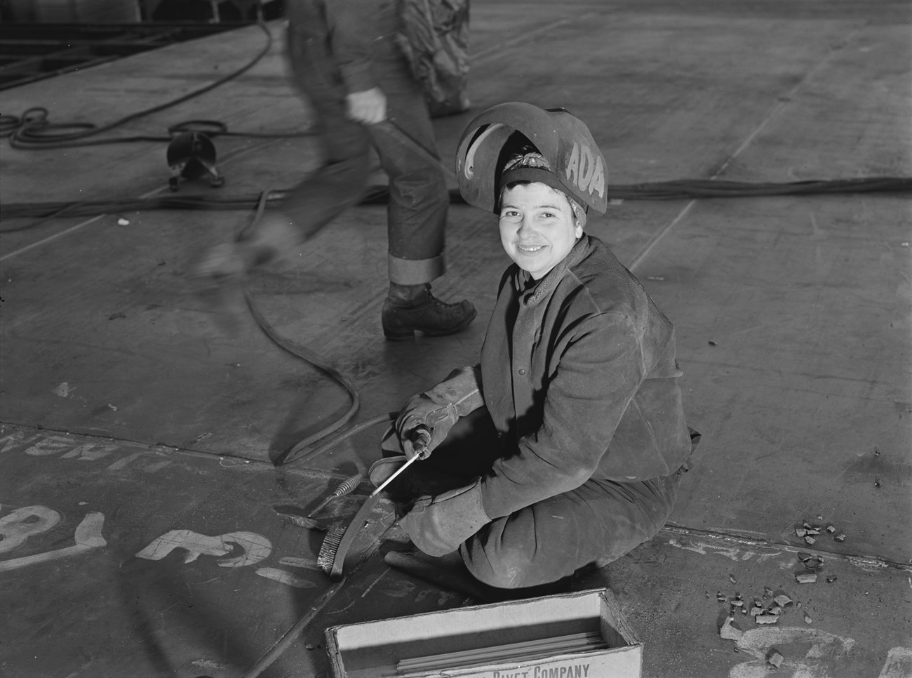 Woman welder in Richmond shipyards.
