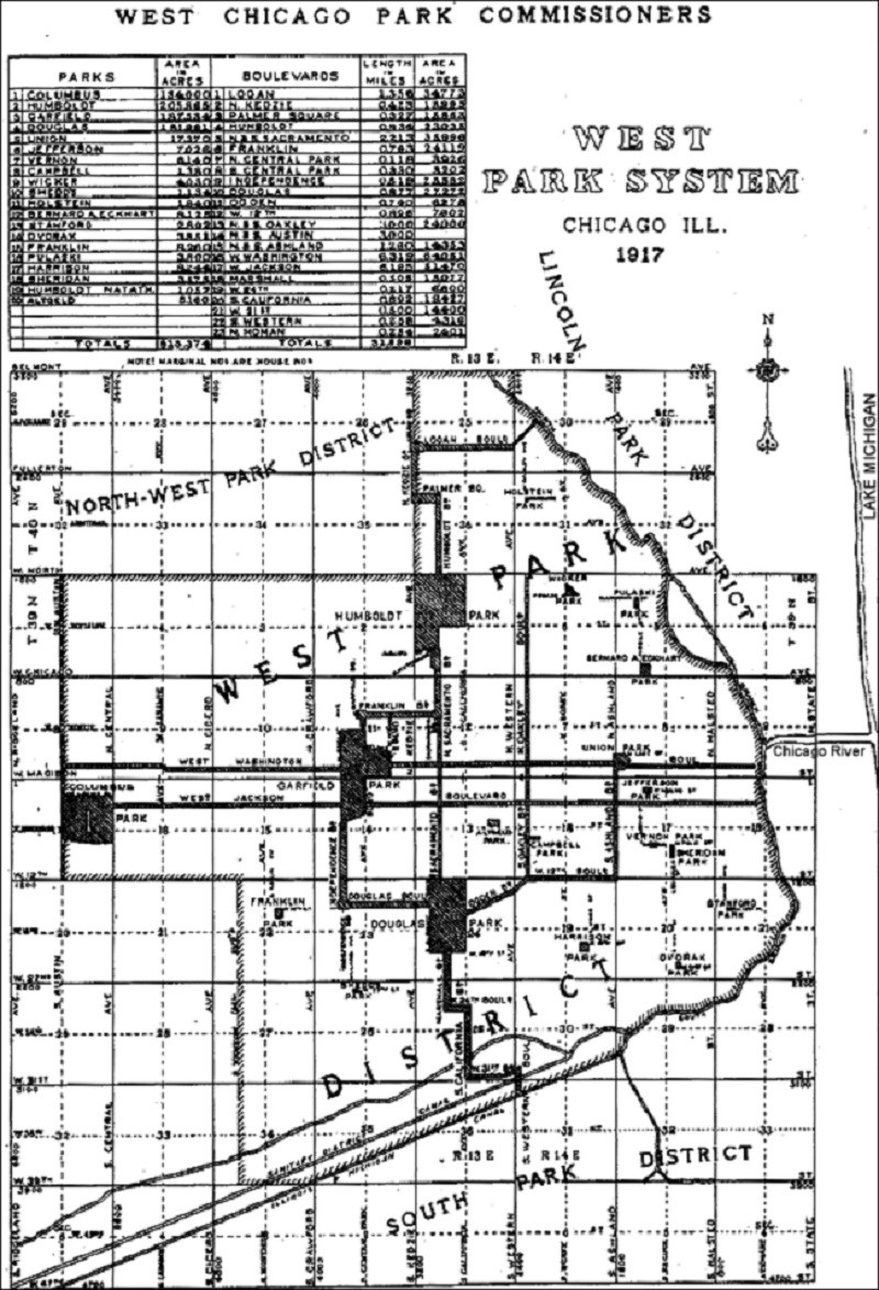 Map of Western Park System, Chicago, 1917. (Courtesy of Chicago Park District Special Collections)