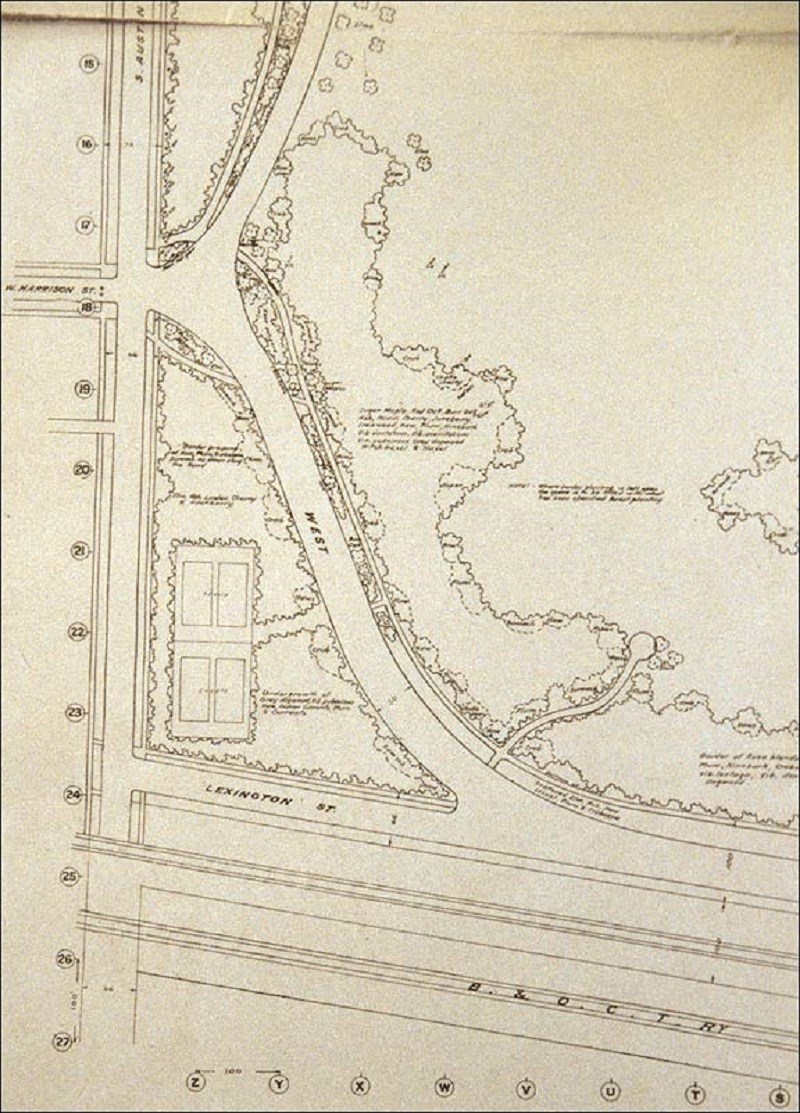 Close-up of Jensen's Original Plan for Columbus Park, 1918.