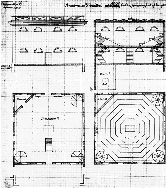 Drawing of a theater building, done by T. Jefferson.