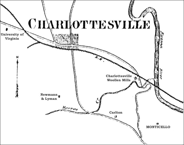 Map of Charlottesville and Monticello.
