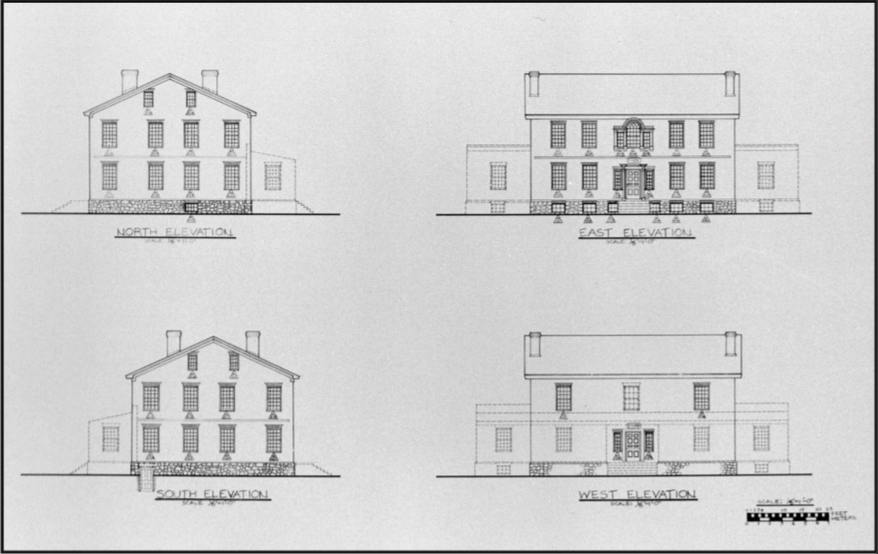 Four diagrams of the Lindenwald house from different angles