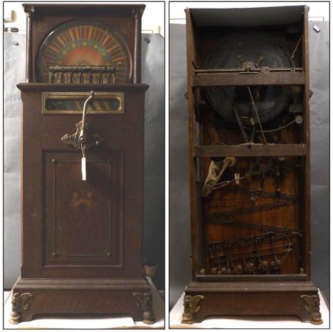 Old slot machine with crank handle