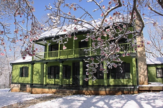 White Haven House after a spring snowfall