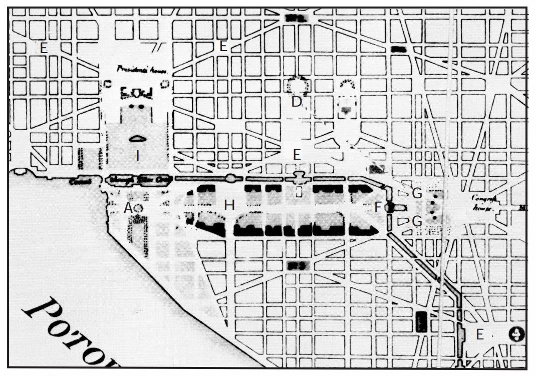 Old map of original layout of Washington, DC. Library of Congress.