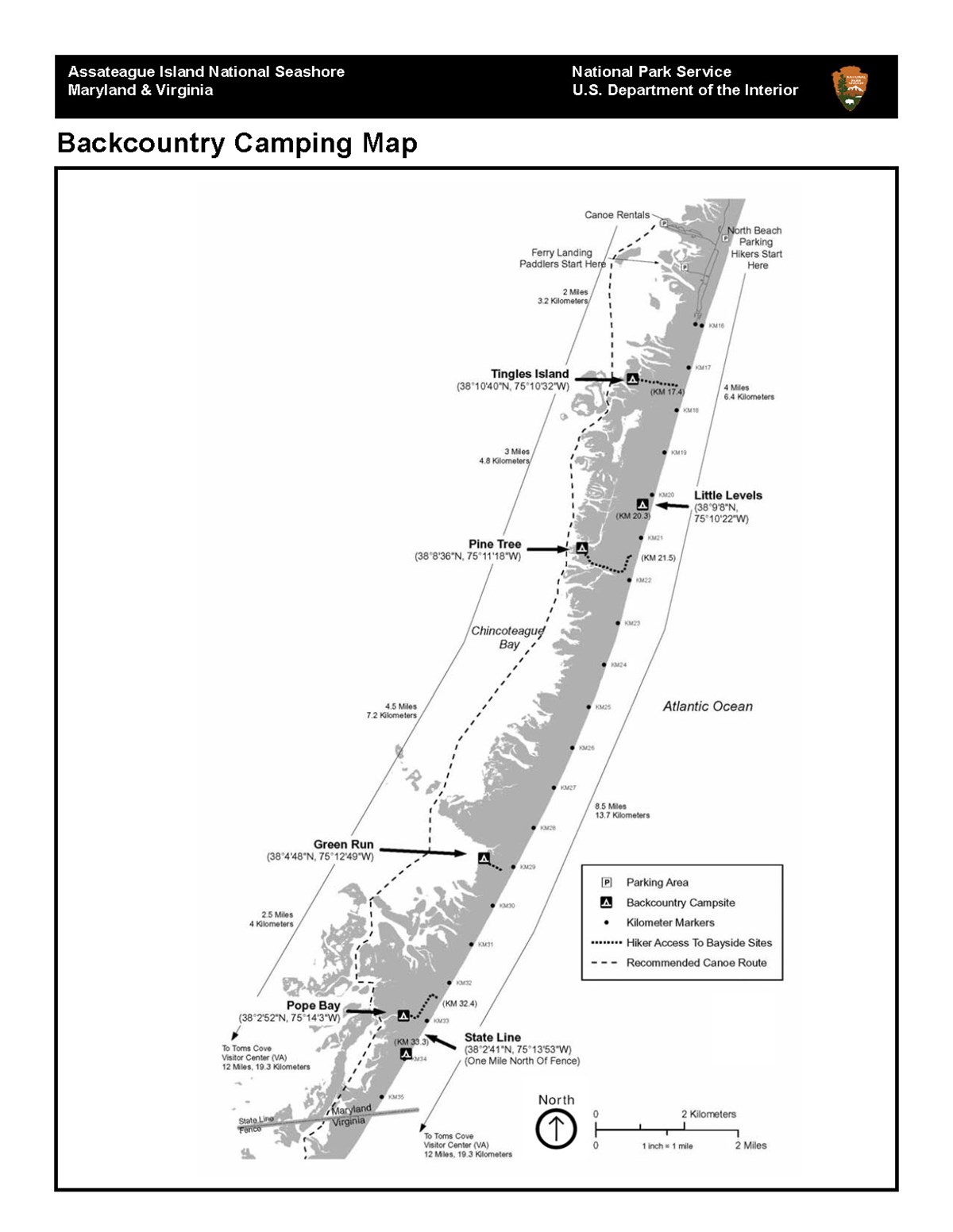 Backcountry Camping Map Assateague Island National Seashore (U.S