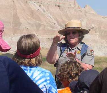 Teacher Ranger Cindy Holub leads a school program. 