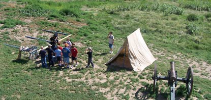 Kids living the life of a 1840's soldier.&nbsp;