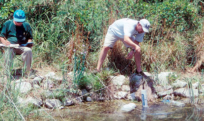 Researchers taking population samples of the Big Bend mosquito fish.