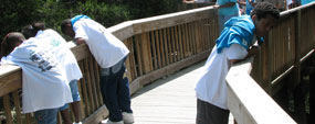 Kids explore the Kirby Storter Boardwalk.