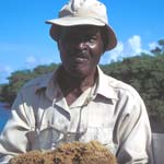 Lancelot Jones holds a sponge at Caesar Creek.