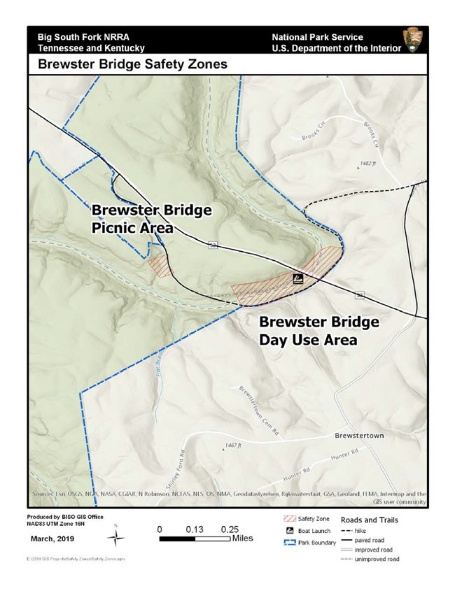 Map of safety zone around Brewster Bridge area