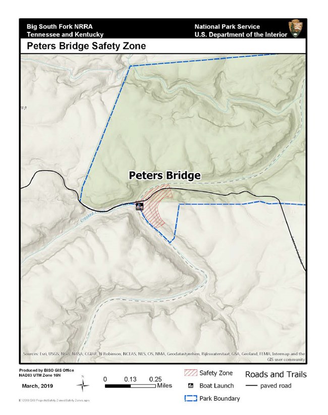 Map of safety zone around Peters Bridge