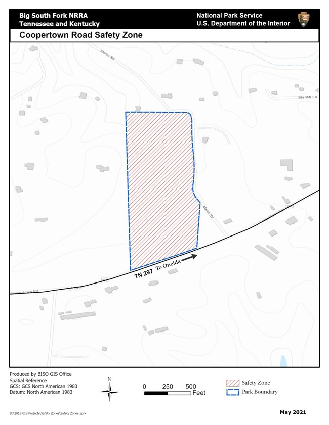 map of safety zone in Coopertown near Oneida, Tennessee