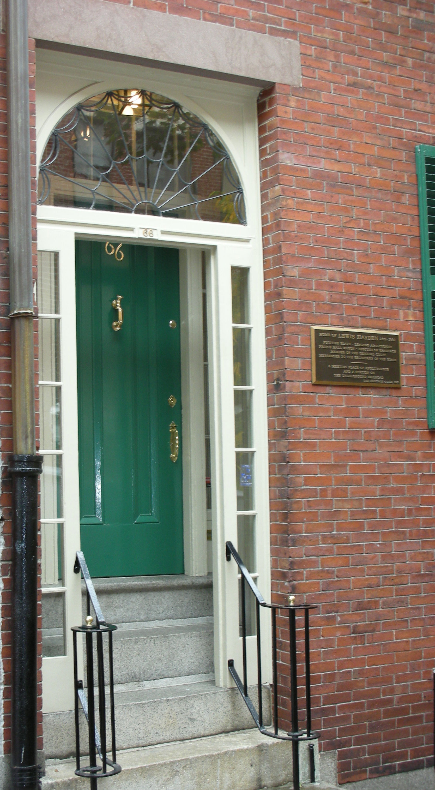 Doorway of 66 Phillips Street, the home of Lewis and Harriet Hayden. Two abolitionist that used their home as a safe house on the Underground Railroad. The Hayden's not only housed runaways on the Underground Railroad in their home, but also kept gunpowder kegs in their home as a deterrent to runway slave catchers.