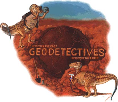 Main geodetective image depicting two dinosaurs studying the geoology of Bryce Canyon