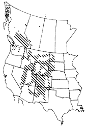 Map depicting the range of the Rocky Mountain Juniper Range in North America