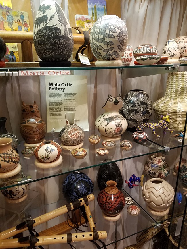 Native American pottery, flutes, basketry