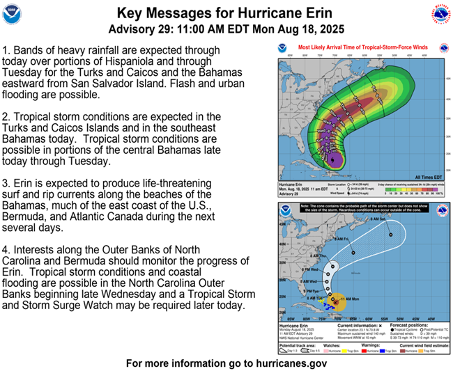key message about hurricane erin from NOAA
