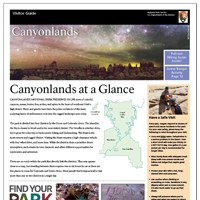 A Canyonlands National Park visitor guide with a starry sky photograph at top