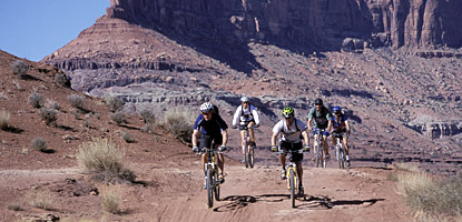 A group of mountain bikers on the White Rim Road