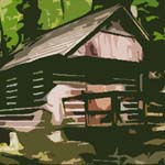 Cabin with watercolor effect applied.