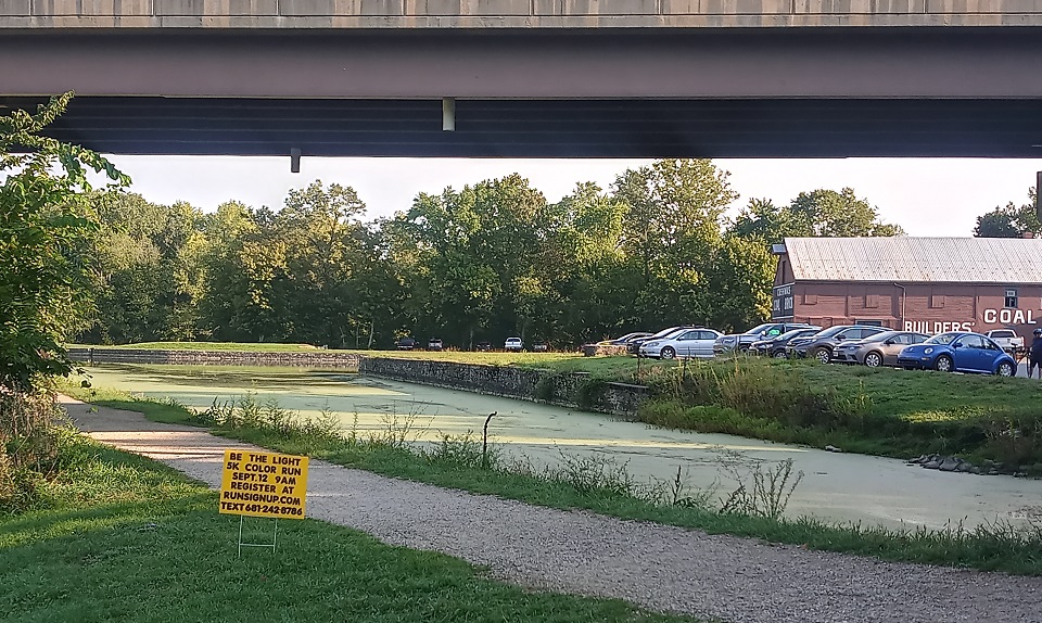 Cushwa Building and Basin during the heyday of the canal with Canal Boats in the Basin.
