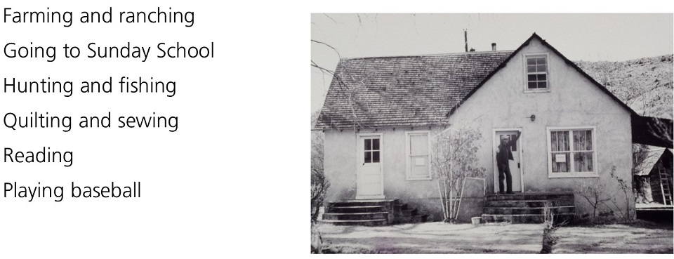 Text: what activities did people do while Dewey Gifford lived in Fruita? Black and white photo of house with man standing in doorway.