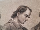 Engraving of young man looking down in profile