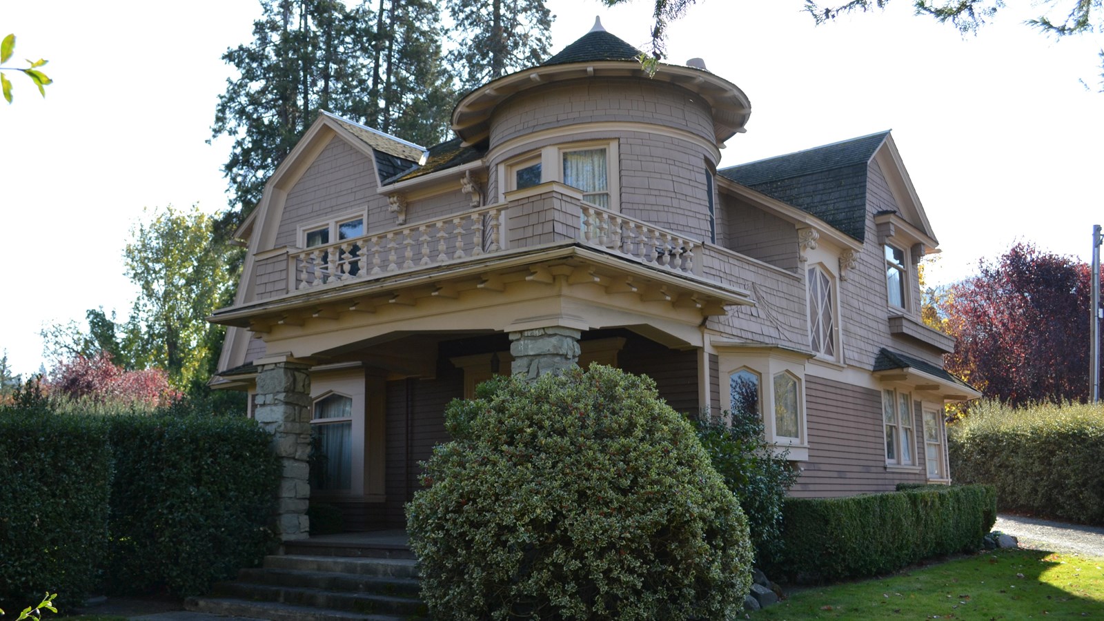 House with  round spire. 