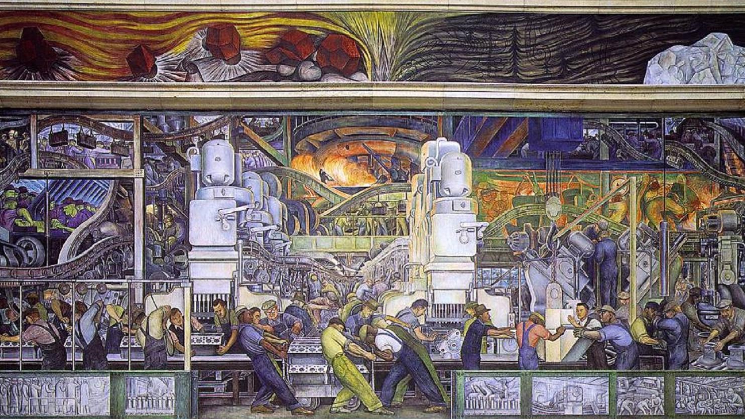 Mural of workers in auto-industry.