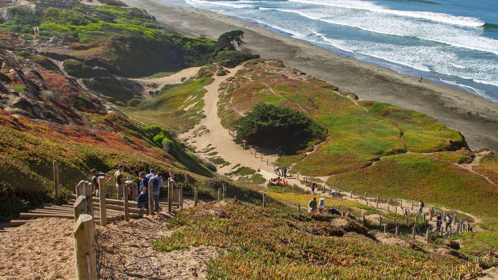 View overlooking the stairs down to the beach at Fort Funston.