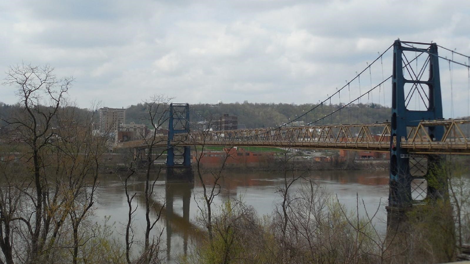 The Ohio River Bridge stretches across the river towards the city of Wellsburg