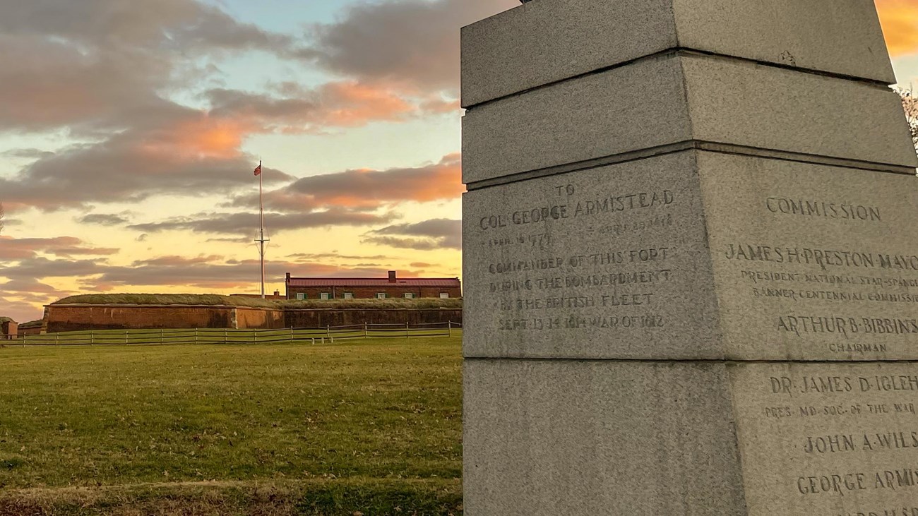 Statue of Armistead looking toward star fort