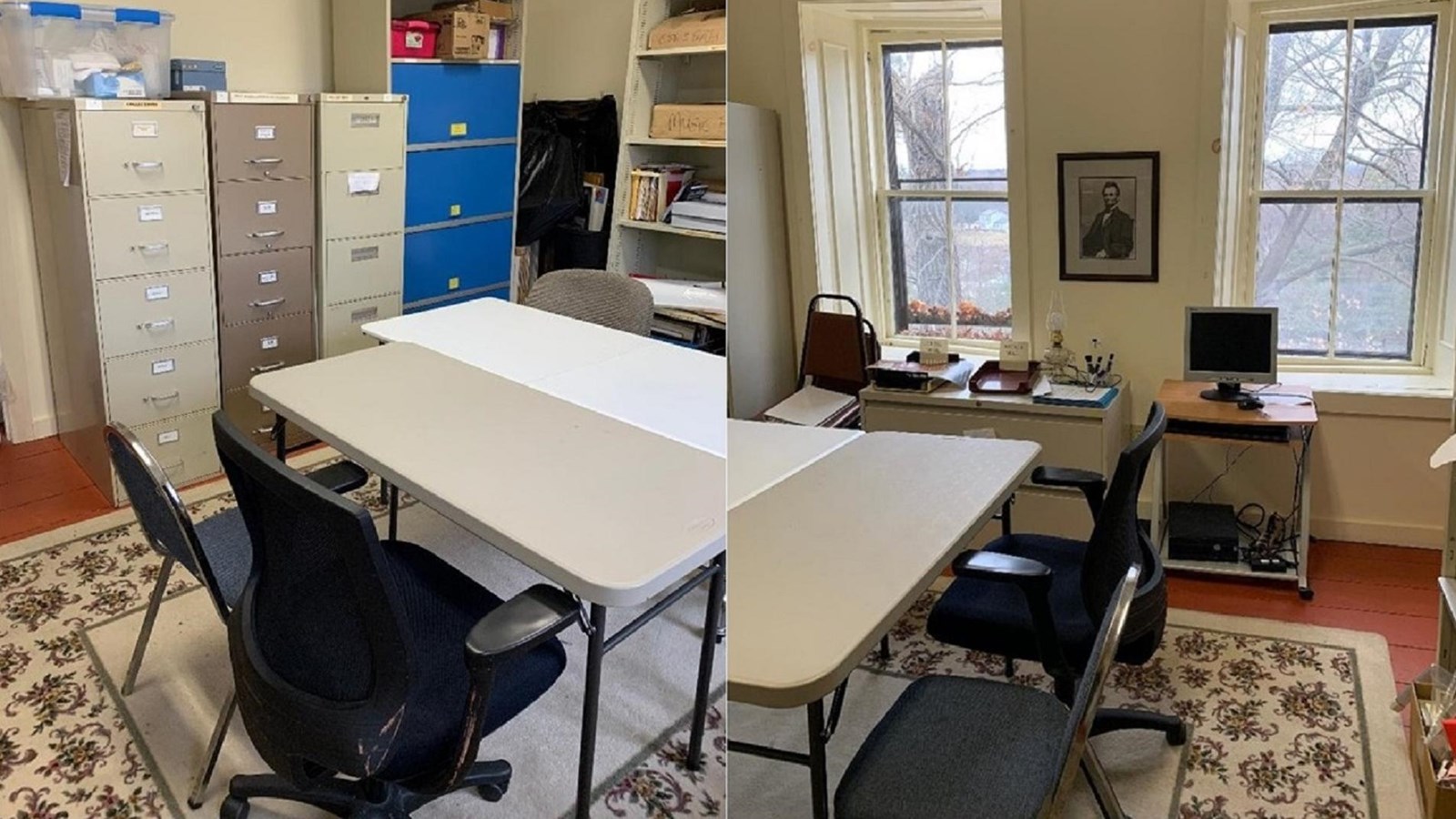 Interior View of the North Star Museum Archive Showing Tables, Chairs, Filing Cabinet and Computer