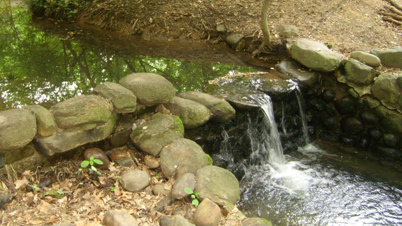 water tumbles over rocks 