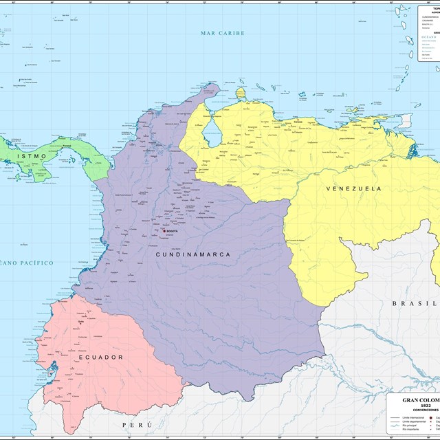 Historical map of Gran Colombia, 1822