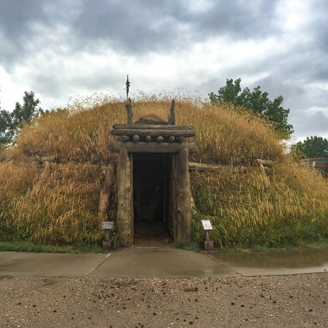 Earth mound with a door. 