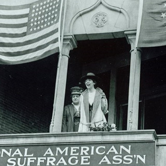 Photo of Jeannette Rankin in a balcony after her election as Congresswoman. 