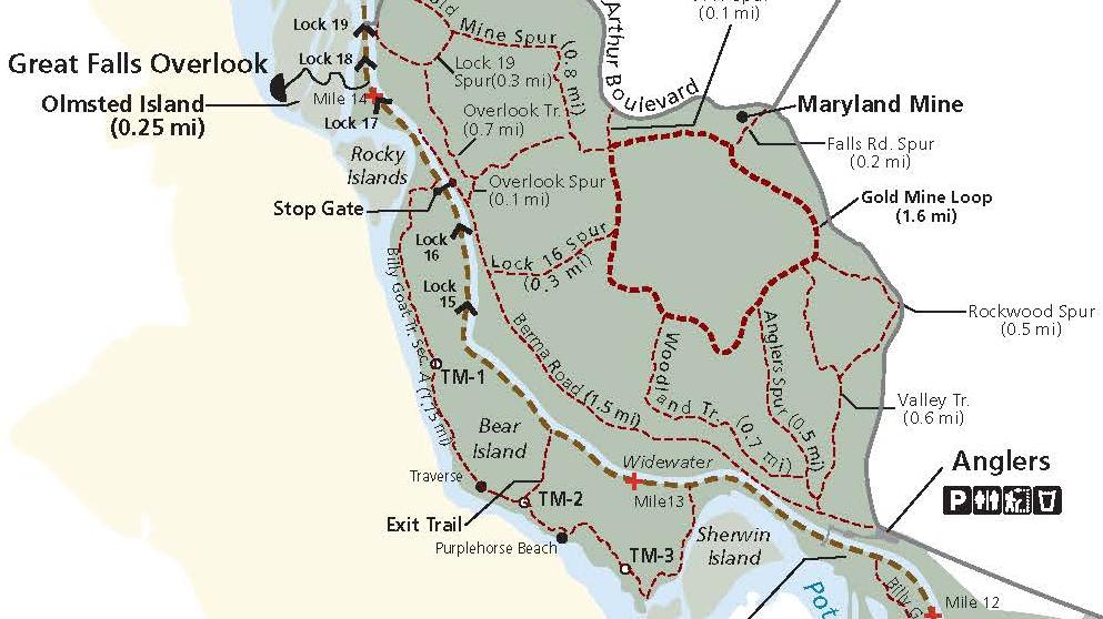 Map of Hiking Trails of Great Falls Maryland